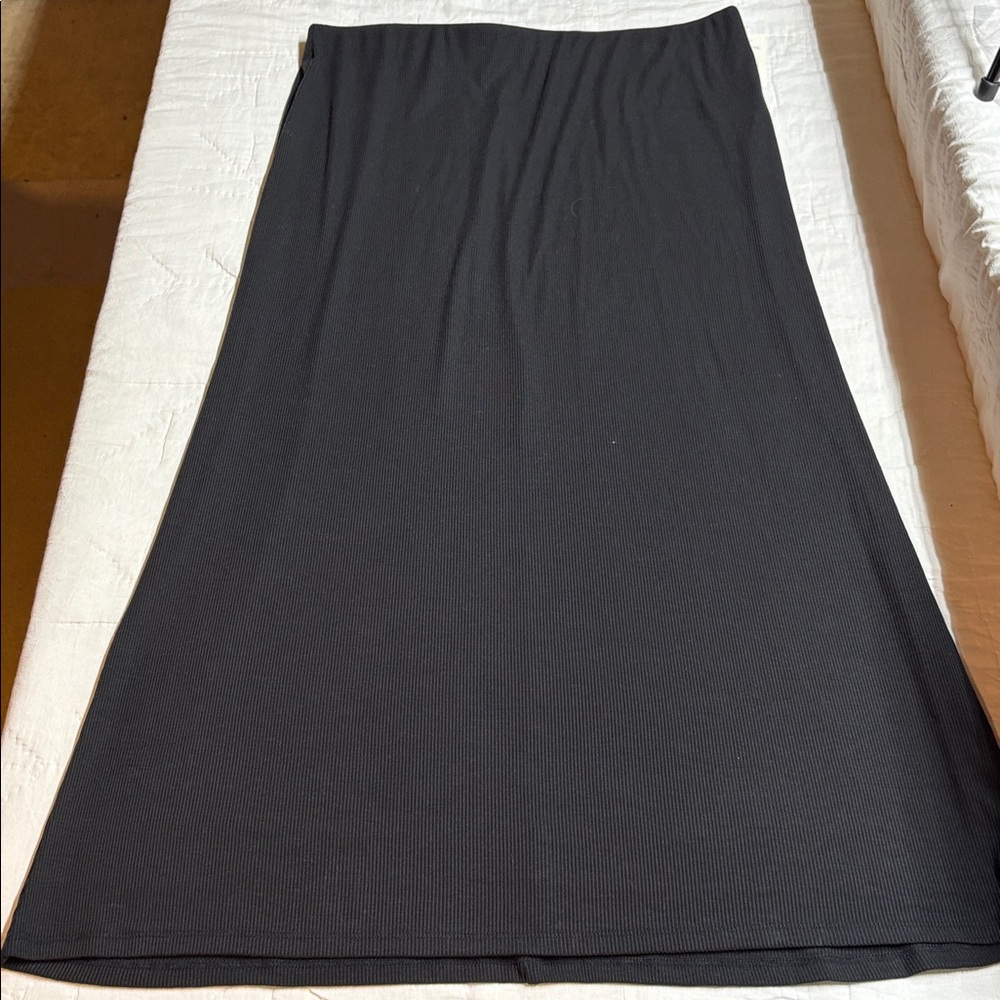 NWT Minimalist Black Ribbed Maxi Skirt XL | Whimsigoth Goth Grunge Stretch Knit